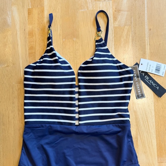 NWT LA BLANCA Capri Stripe Plunge One Piece Size 8 - Picture 6 of 12